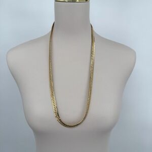 Vintage Gold Tone Flat Herringbone Statement Chain 30" Made in Korea Heavy